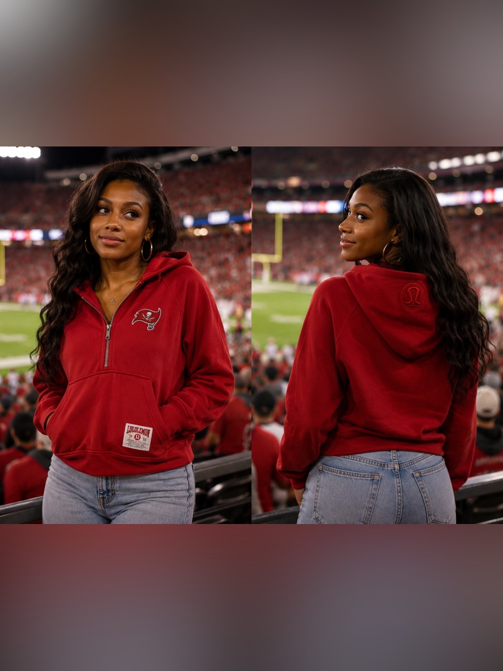 🆕 Lululemon x Tampa Bay Buccaneers Women’s Red 1/4 Zip Hoodie NWT - Picture 2 of 4